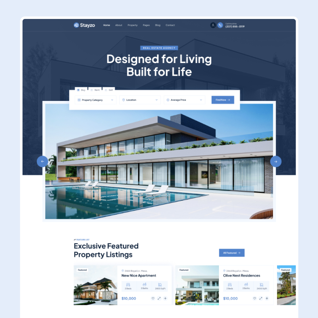 Stayzo website template preview